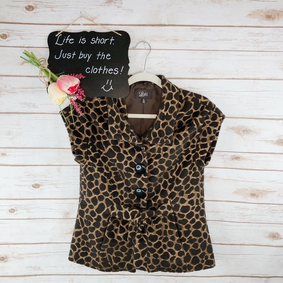 Luii Jackets & Blazers - Luii Blazer Size S Cheetah Button Up Tie Black Tan